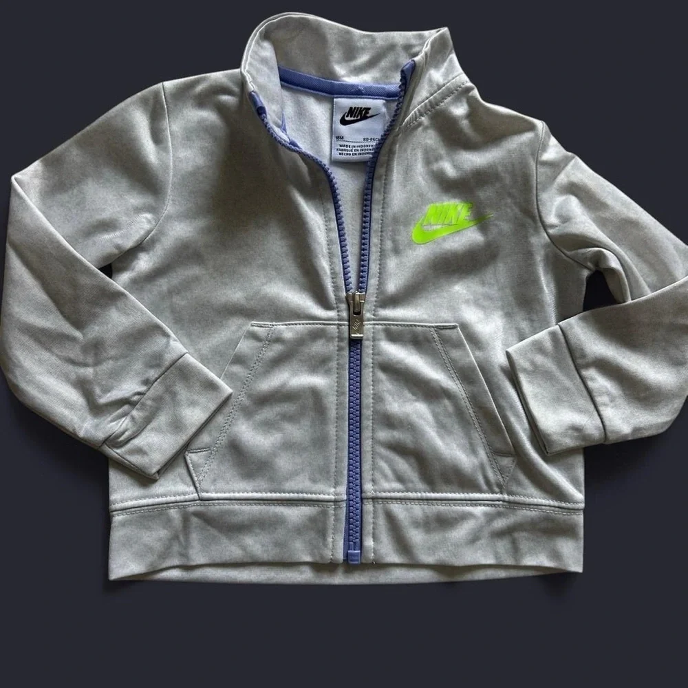Nike Baby Track Jacket Light  Creamy Gray, Neon Yellow Swoosh, Purple Zipper 18M